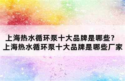 上海热水循环泵十大品牌是哪些？ 上海热水循环泵十大品牌是哪些厂家